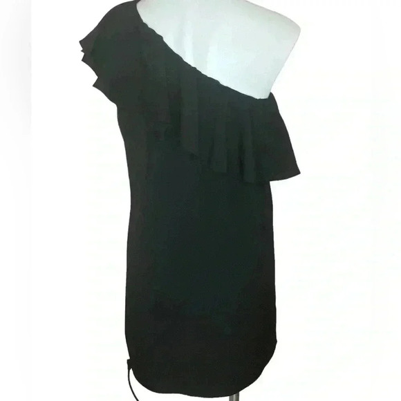 French Connection black One-Shoulder Ruffle mini flounce Dress size XS - Picture 2 of 5